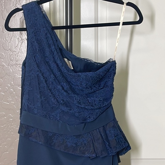Marchesa Notte One Shoulder Lace Gown Dress Navy Size 0 - Picture 6 of 10